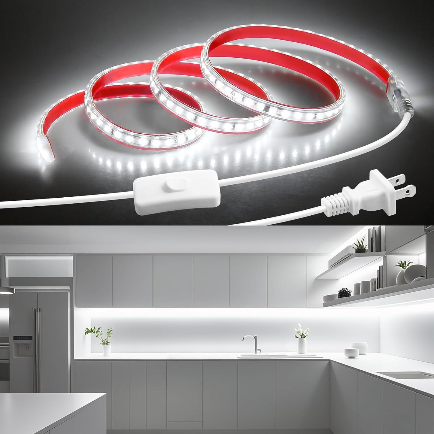 Tira luz LED impermeable autoadhesiva 48pulg cocina con interruptor