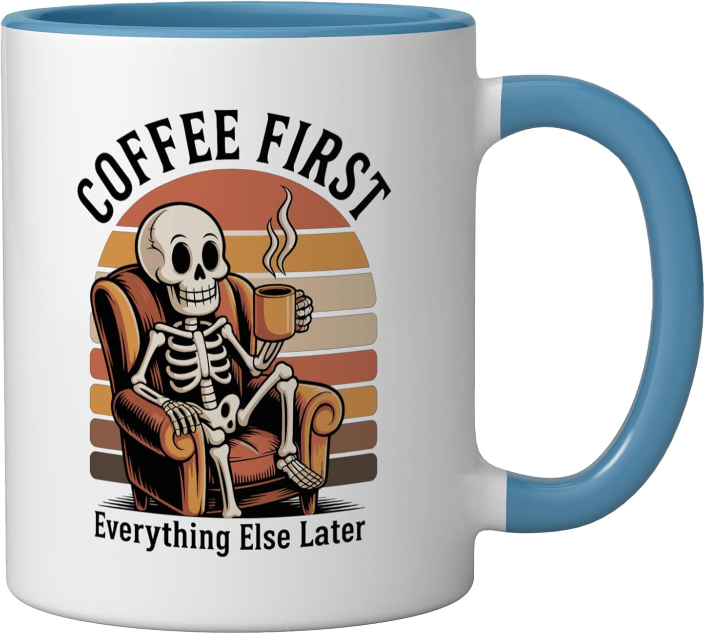Taza de café cerámica para amantes del café estilo esqueleto azul/blanco