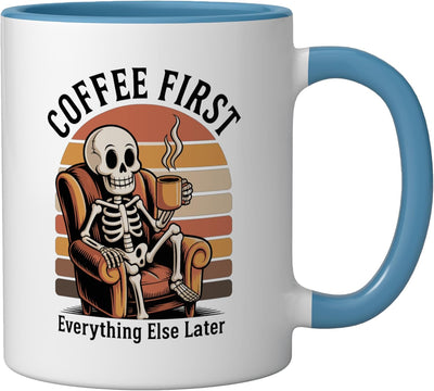 Taza de café cerámica para amantes del café estilo esqueleto azul/blanco