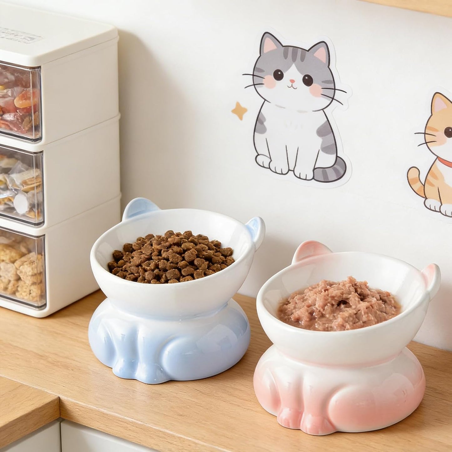2 Cuencos Elevados Cerámica para Gatos y Perros Antivómitos