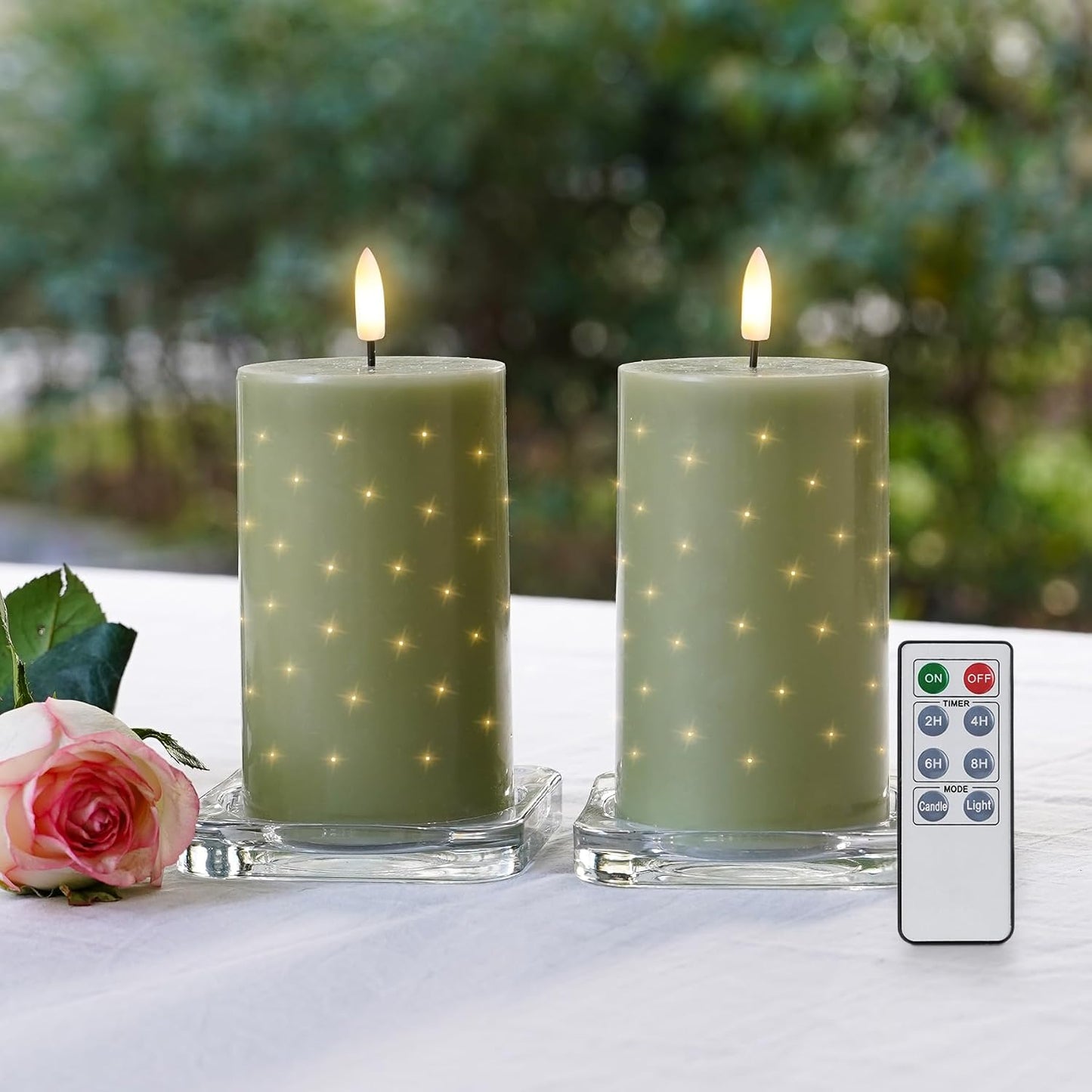 Velas sin llama fibra óptica verde salvia 5pulg