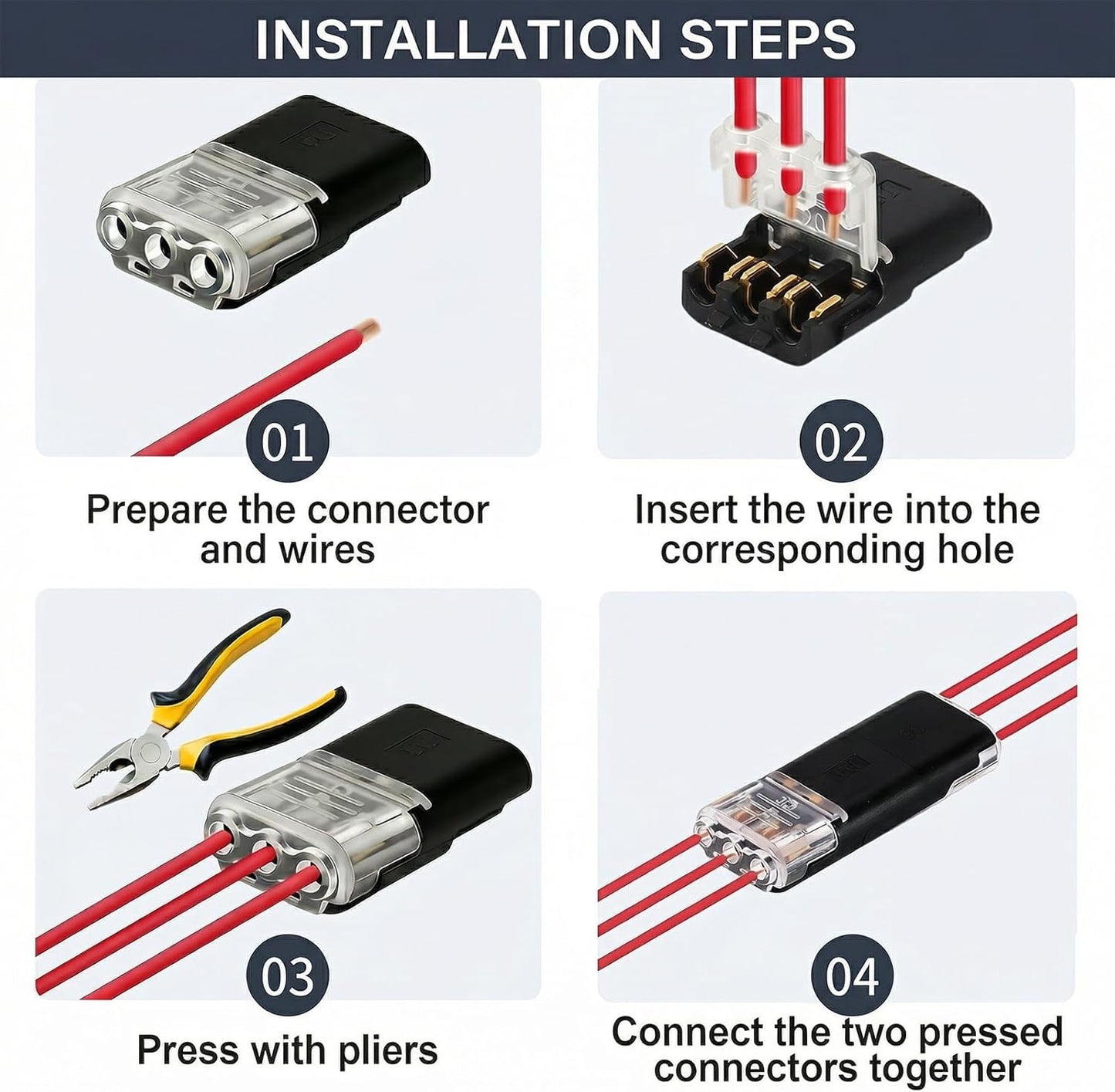 Conector enchufe doble 3 pines LED 18-22AWG 20uds