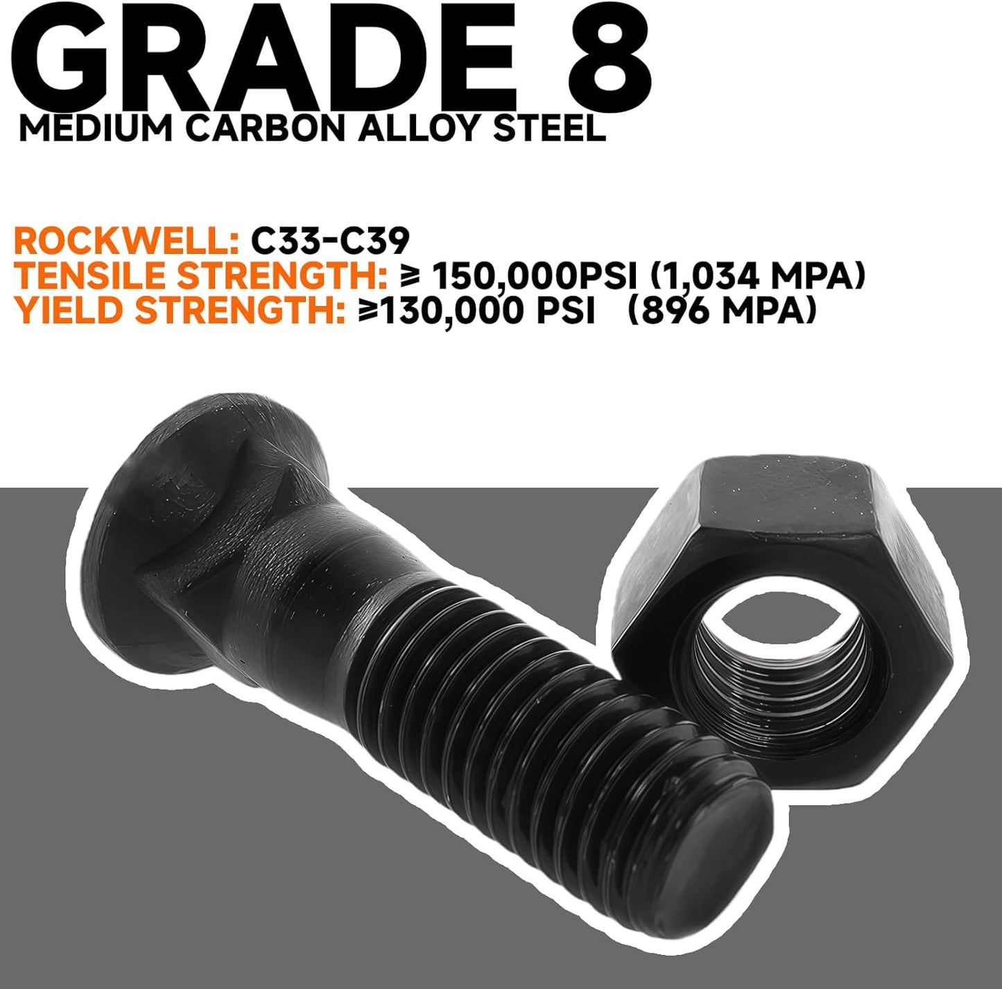 Set 8 Pernos Corte Grado 8 5/8x2-1/4 con Tuercas para JCB