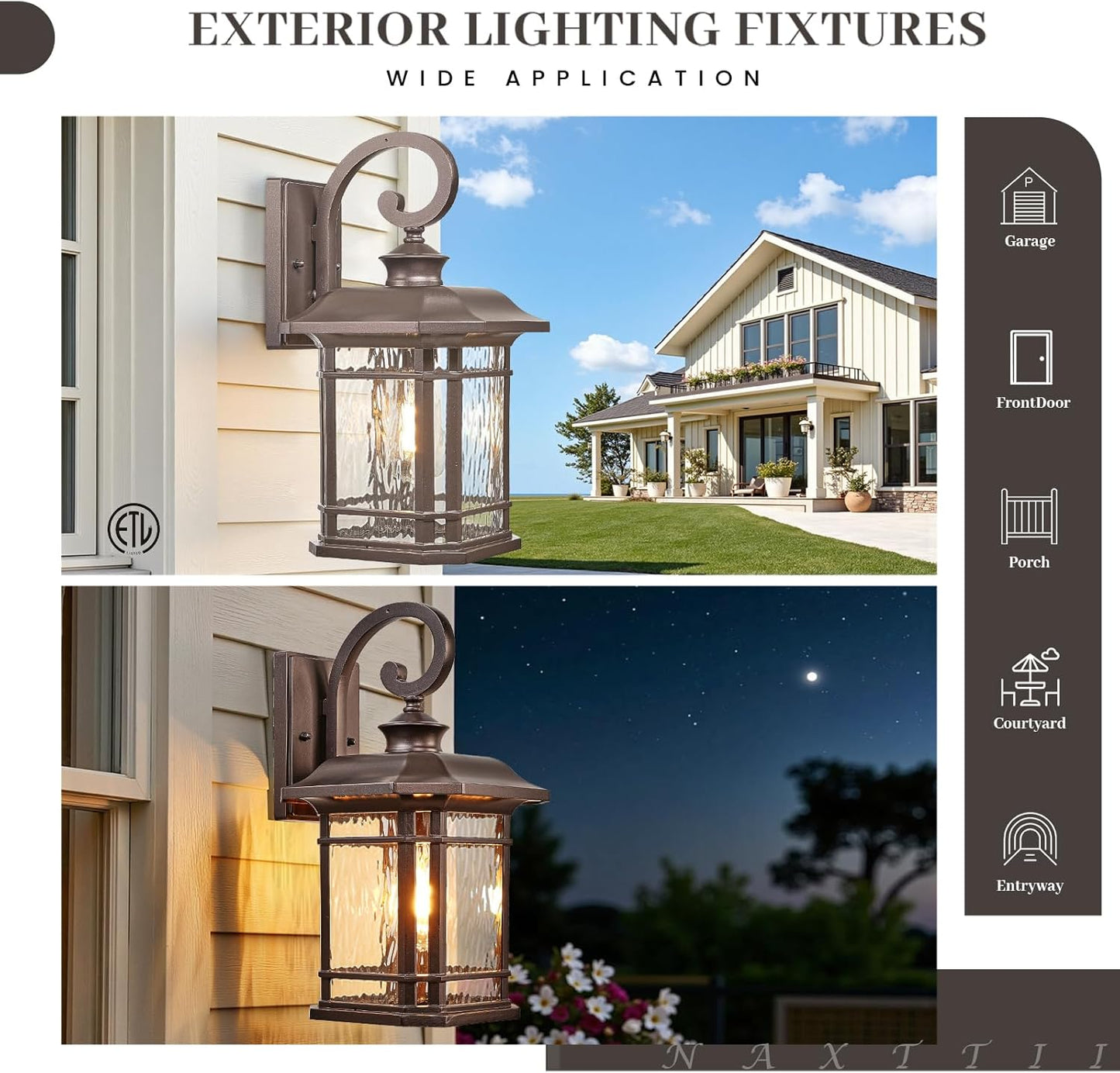 Luz exterior E27 con vidrio ondulado 12.5pulg