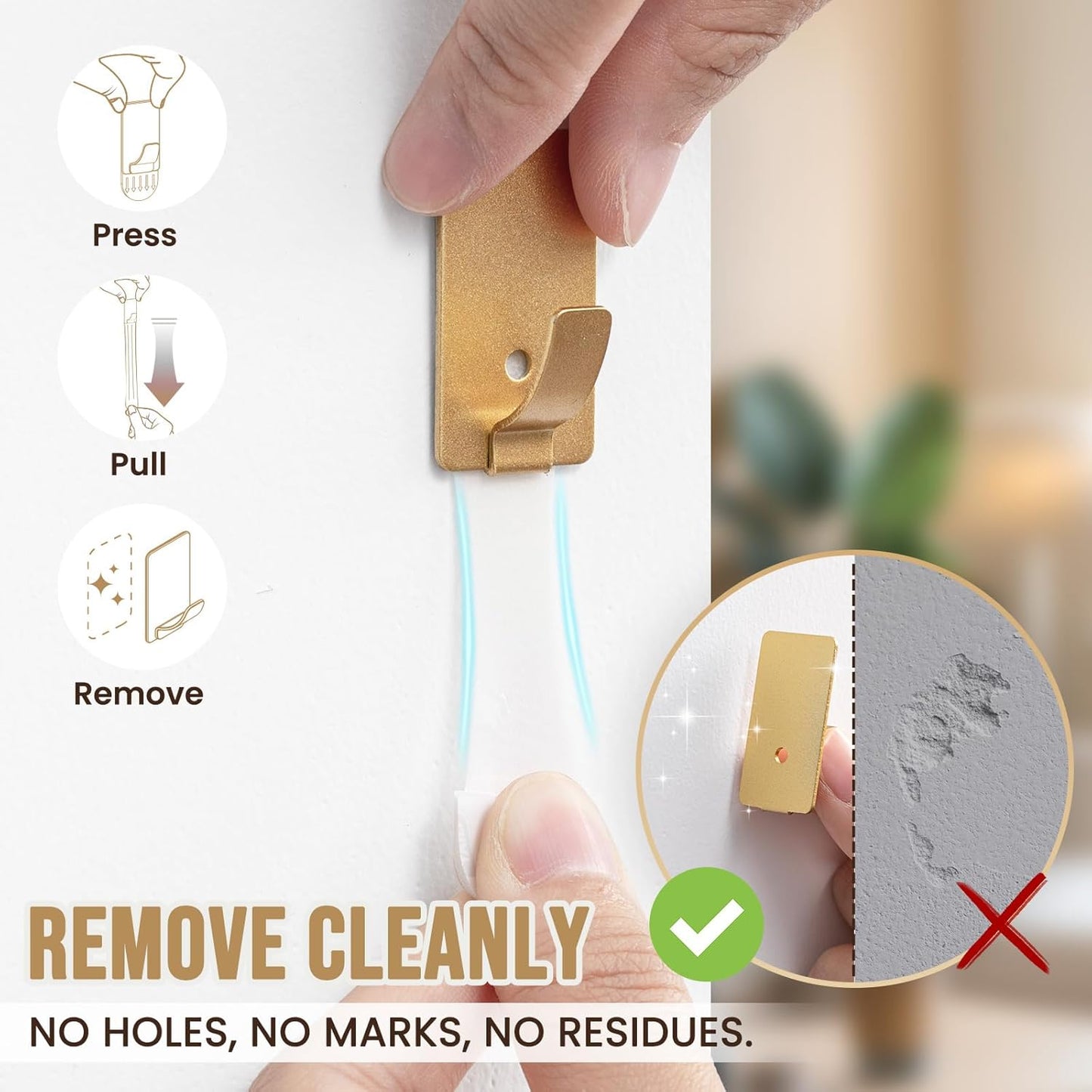 Ganchos adhesivos acero inox 10 pzas para pared pintada