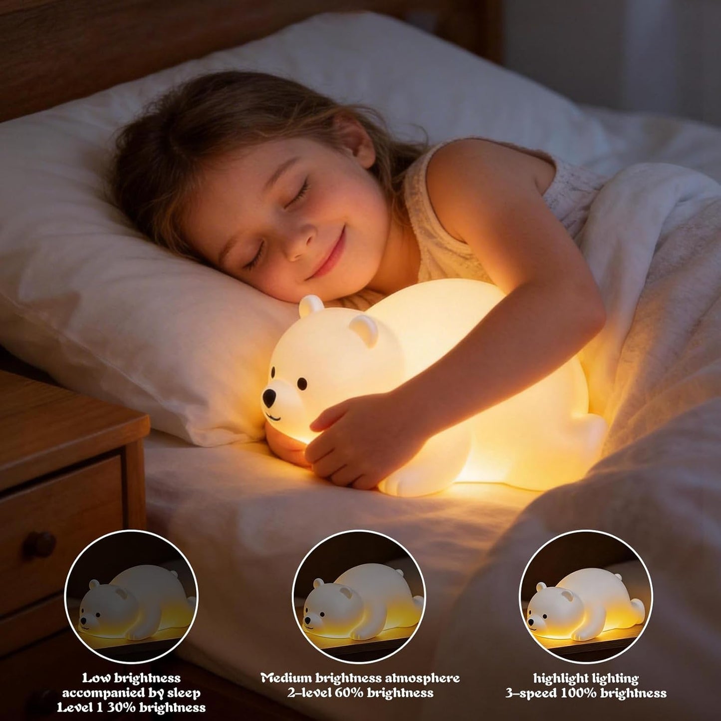 Luz Nocturna Led Recargable Silicona Oso Morado