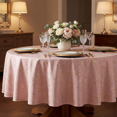 Mantel redondo de terciopelo rosa 60 x 60 pulgadas con lentejuelas doradas para bodas y fiestas