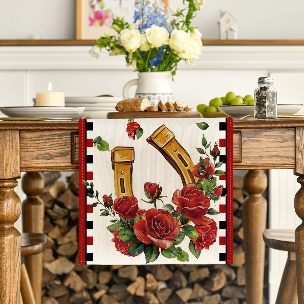 Camino de mesa con rosas de herradura Kentucky para decoración del hogar