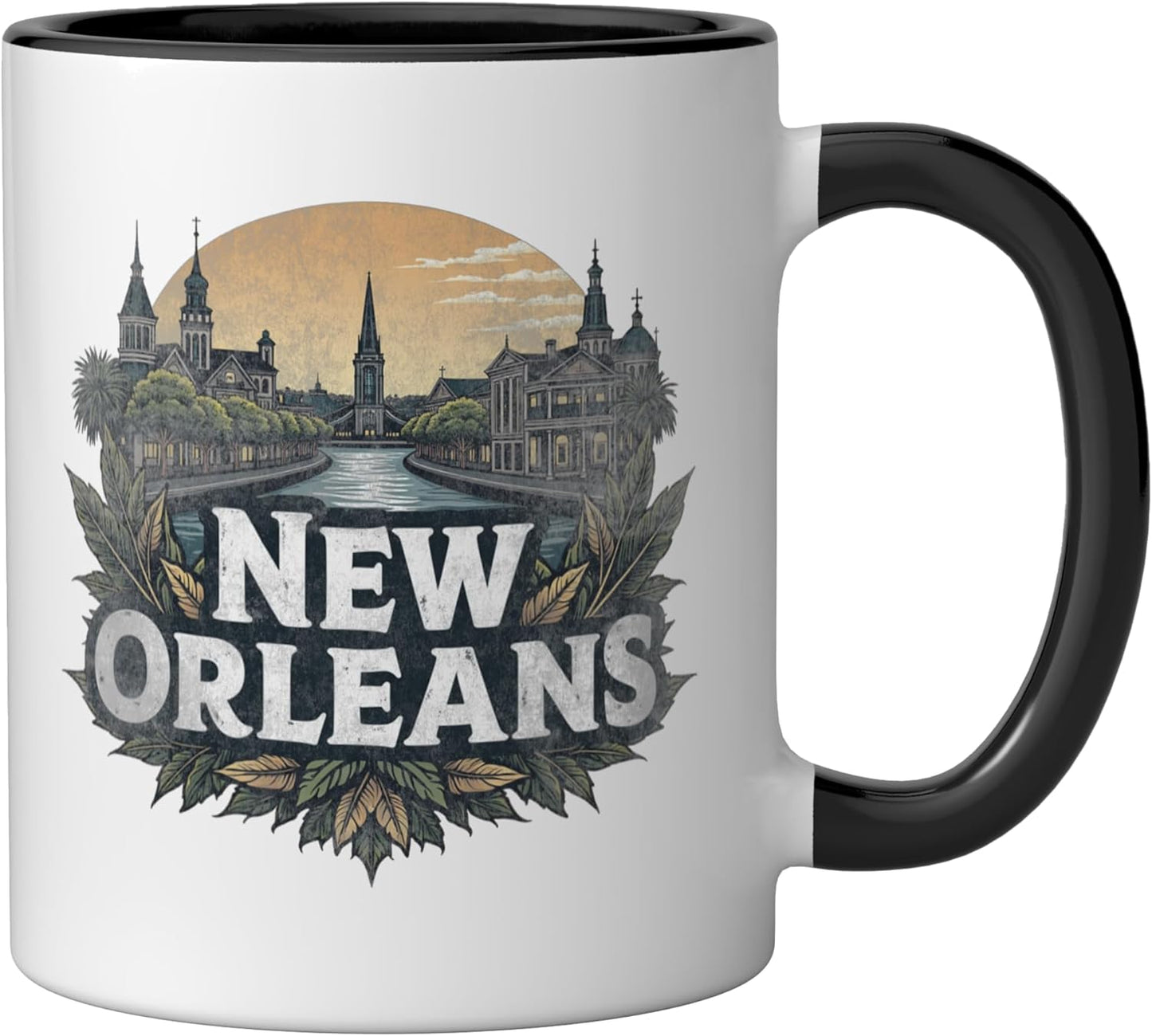 Taza cerámica New Orleans vintage negro/ blanco