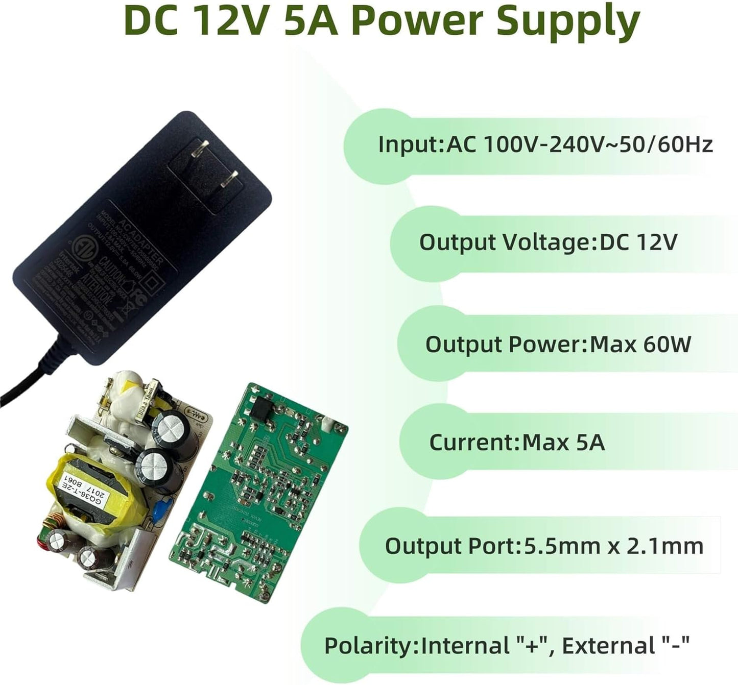 Fuente alimentación 12V 60W adaptador CC controlador LED