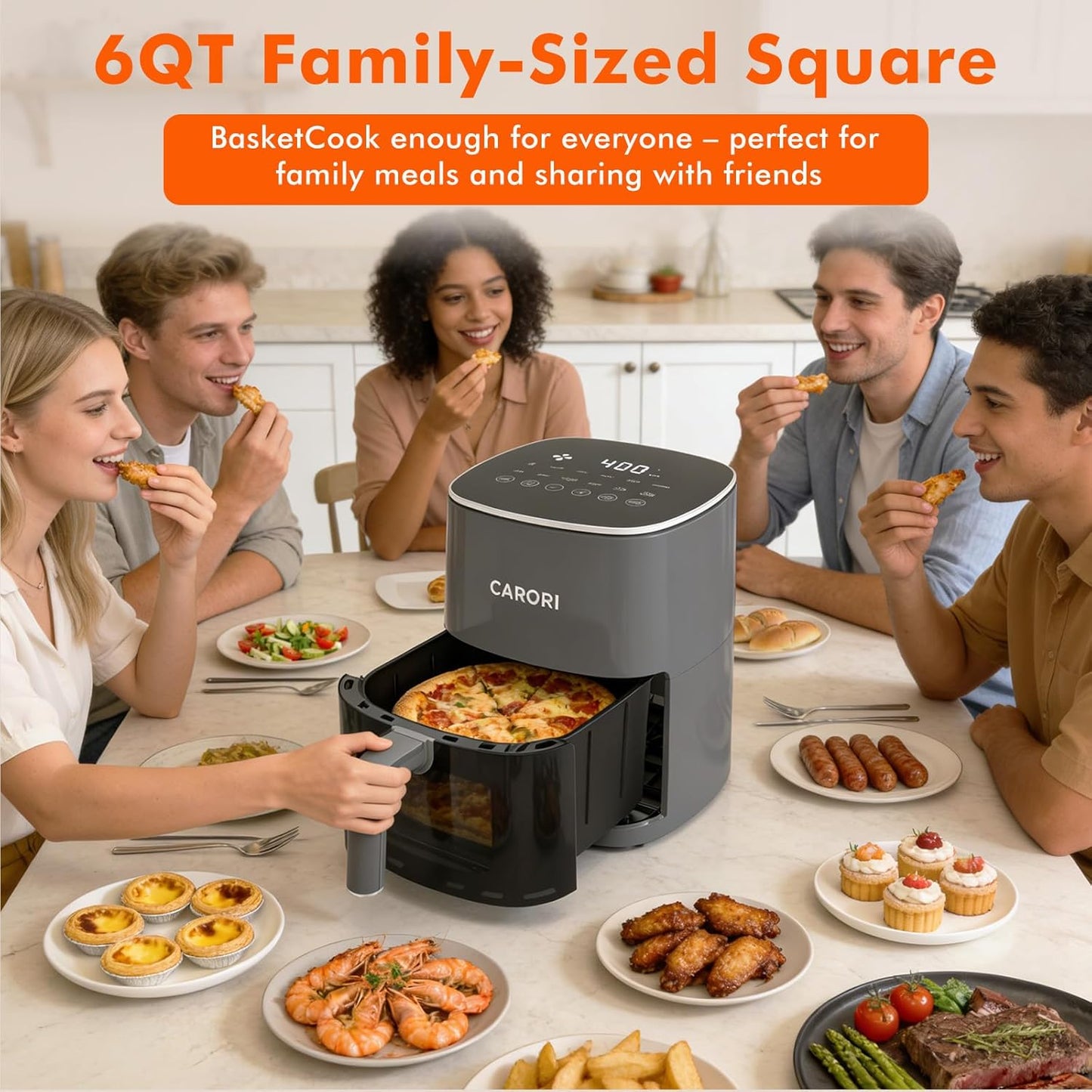 Freidora aire 6qt 1700W con ventana y cesta antiadherente