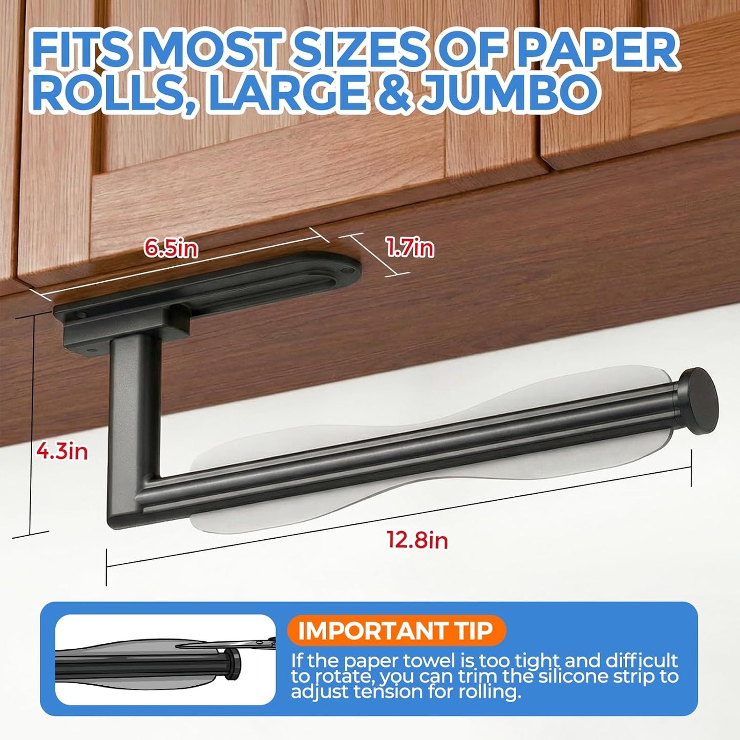Soporte para toallas de papel negro con una mano para cocina, baño y fregadero