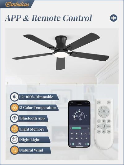 Ventilador techo 52pulg luz LED regulable motor CC Qiuet negro