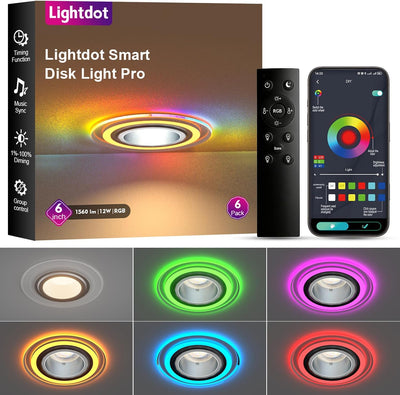 Iluminación empotrable RGBWW 6pulg anillo halo control doble zona