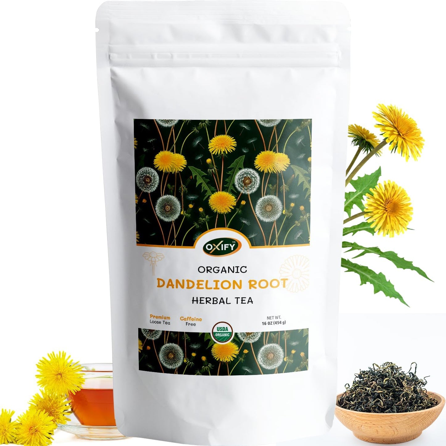 Té de hierbas orgánicas con raíz de diente de león Oxify