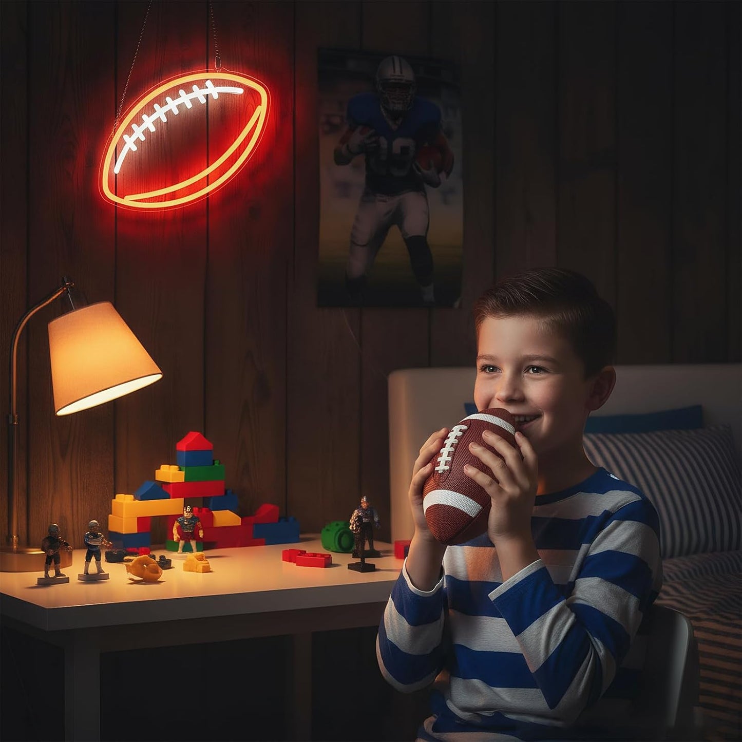 Letrero neón fútbol LED regulable 12x7.9 pulg