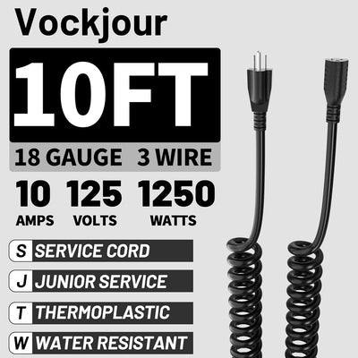 Cable extensión en espiral negro 10ft 3 clavijas para herramientas