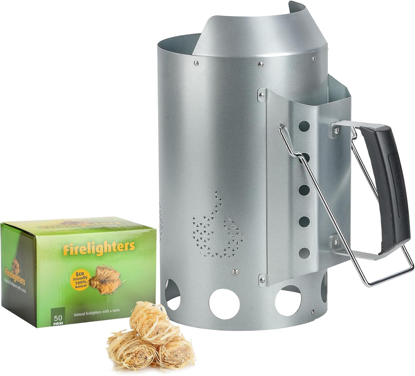 Kit inicio chimenea carbón 50 arrancadores con escudo térmico