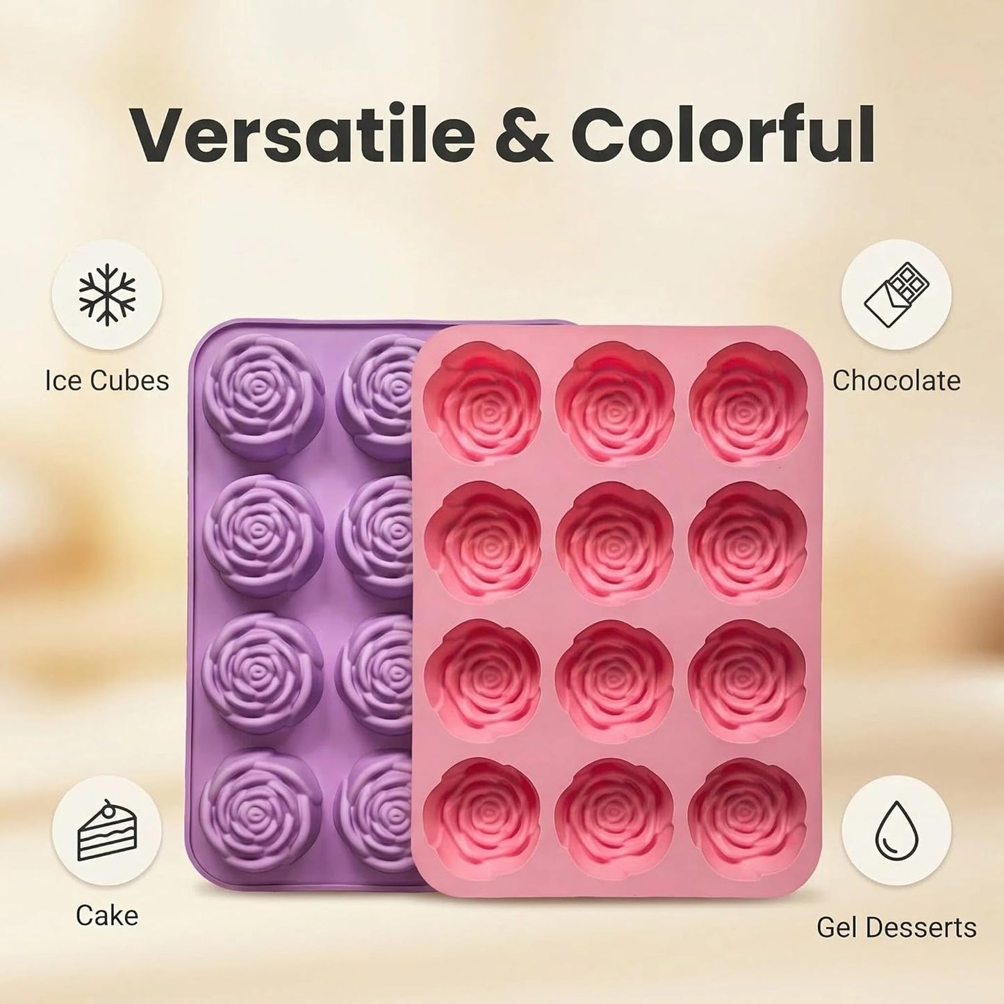Moldes de silicona rosa 24 cavidades para chocolate, dulces, cubos de hielo y decoraciones