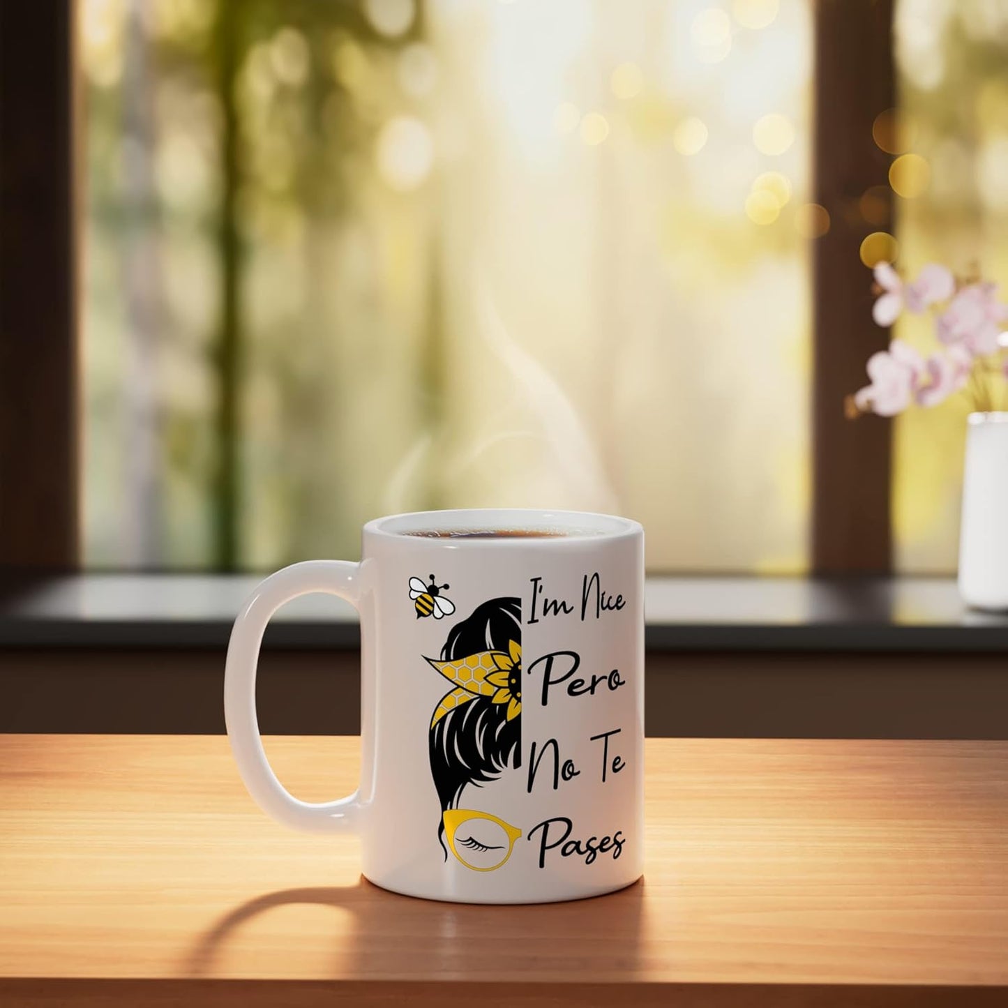 Taza Cerámica Blanca Frase Latina Messy Bun