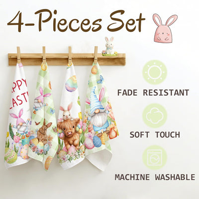 Juego de 4 toallas de cocina Pascua 18 x 26 pulgadas mezcla algodón conejo vaca