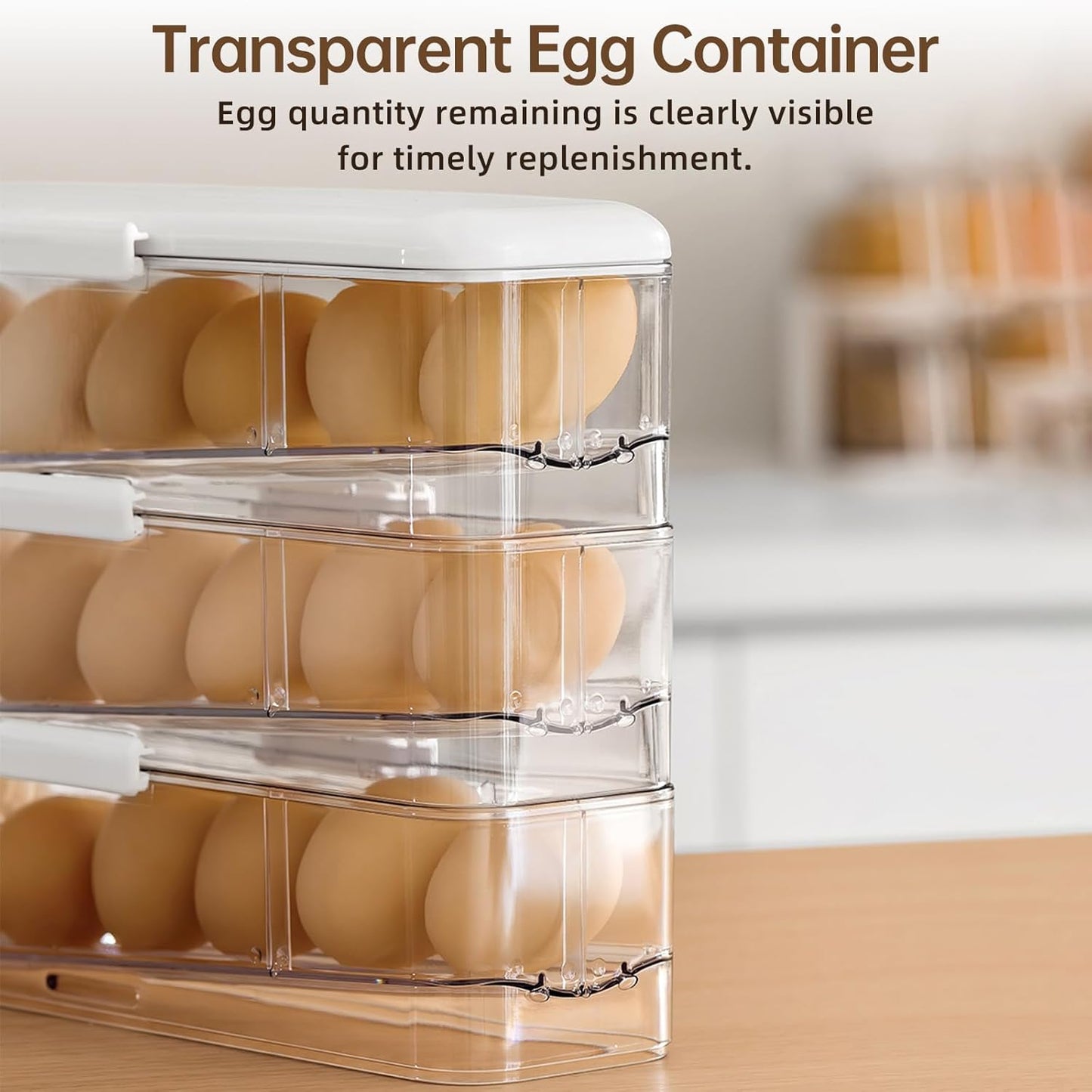 Soporte huevos 3 niveles con tapa dispensador transparente