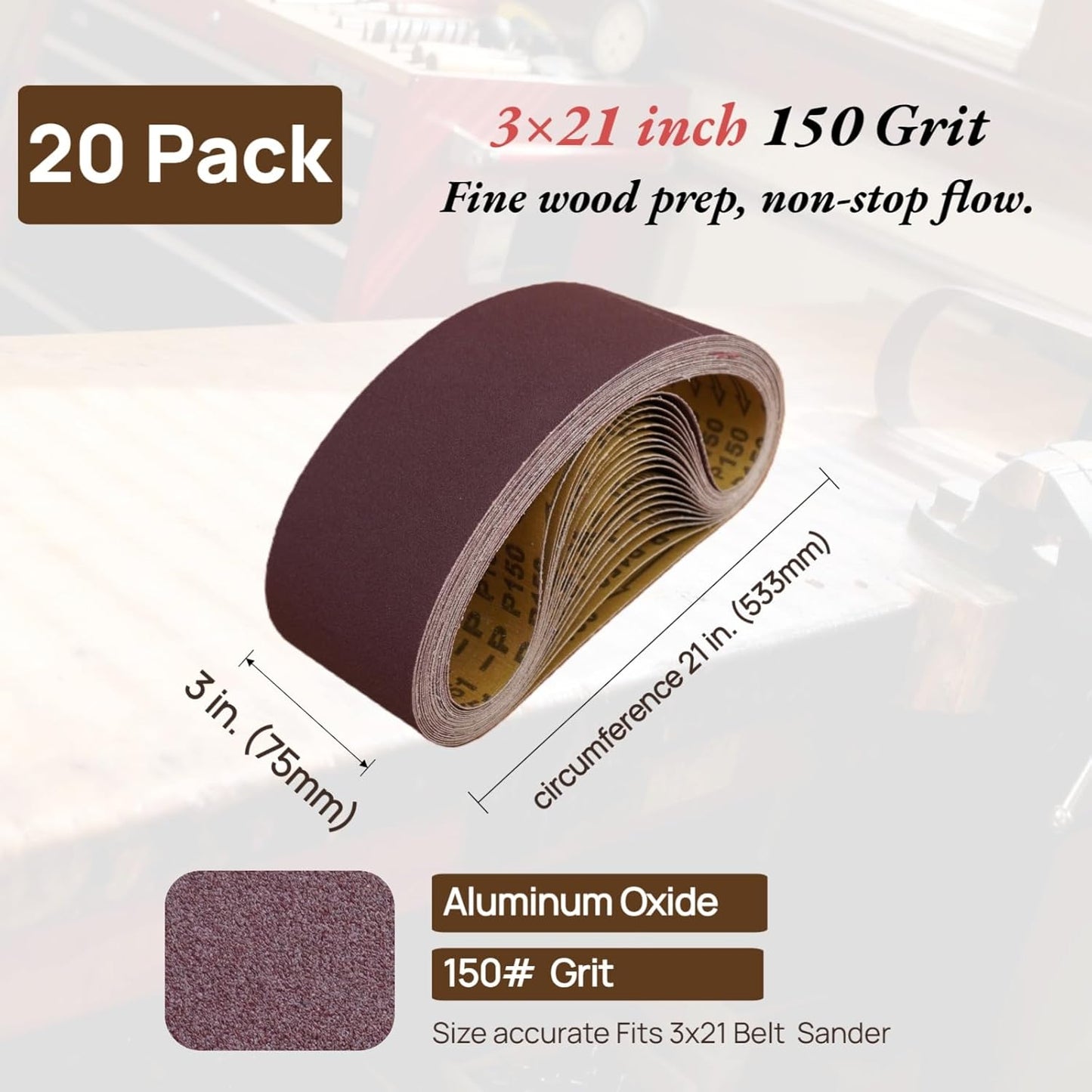 Pack 20 Correas Lijado 3x21pulg Grano 150 Antiestáticas