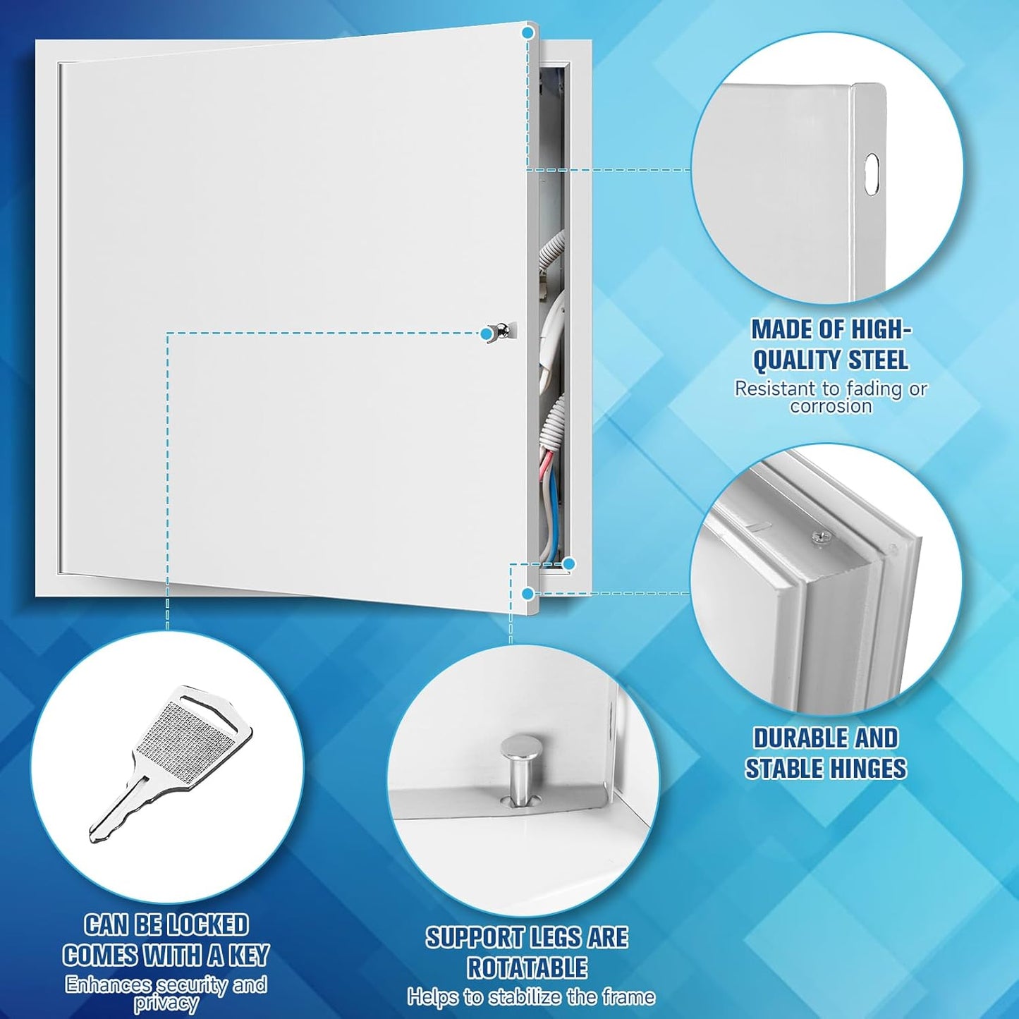 Panel acceso yeso 24x24pulg con llave techo conductos acero blanco