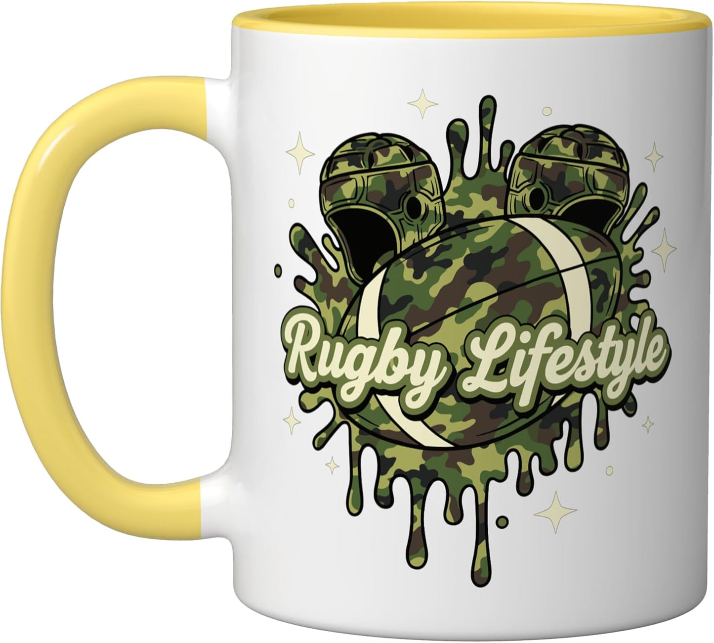 Taza Cerámica Estilo Rugby Camo Amarillo/Blanco