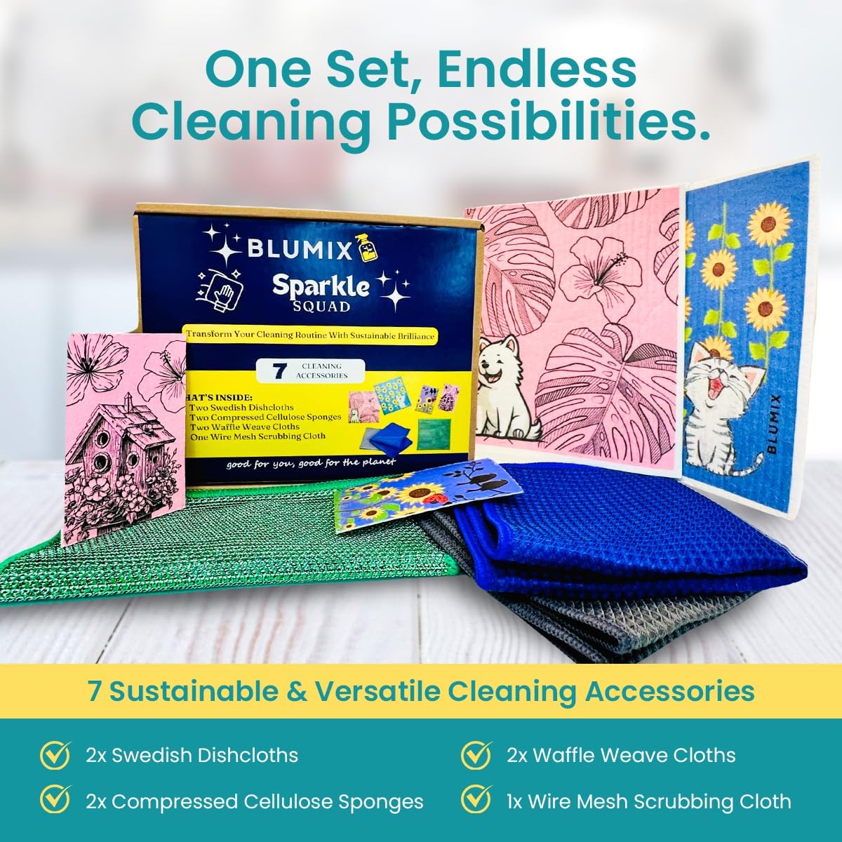 Set 7 paños limpieza ecológicos reutilizables