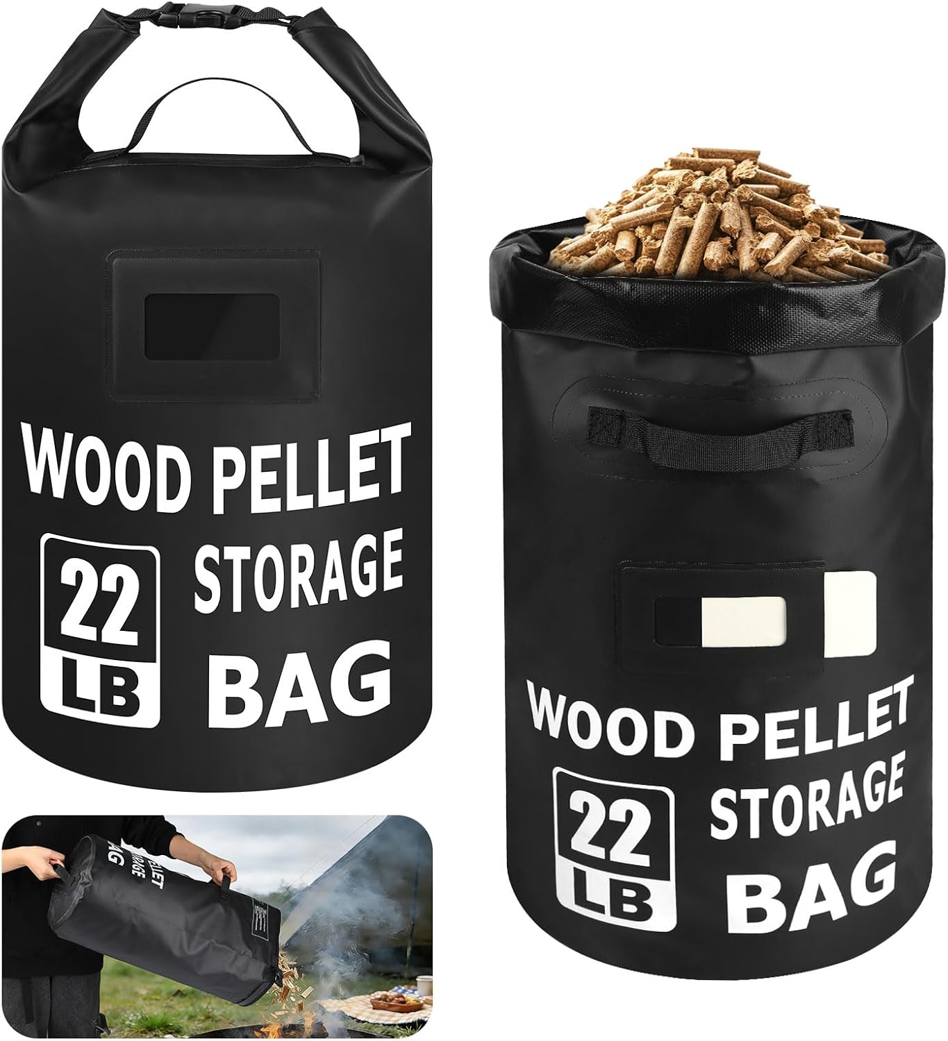 Bolsa almacenamiento pellets madera 22lb impermeable asas dobles