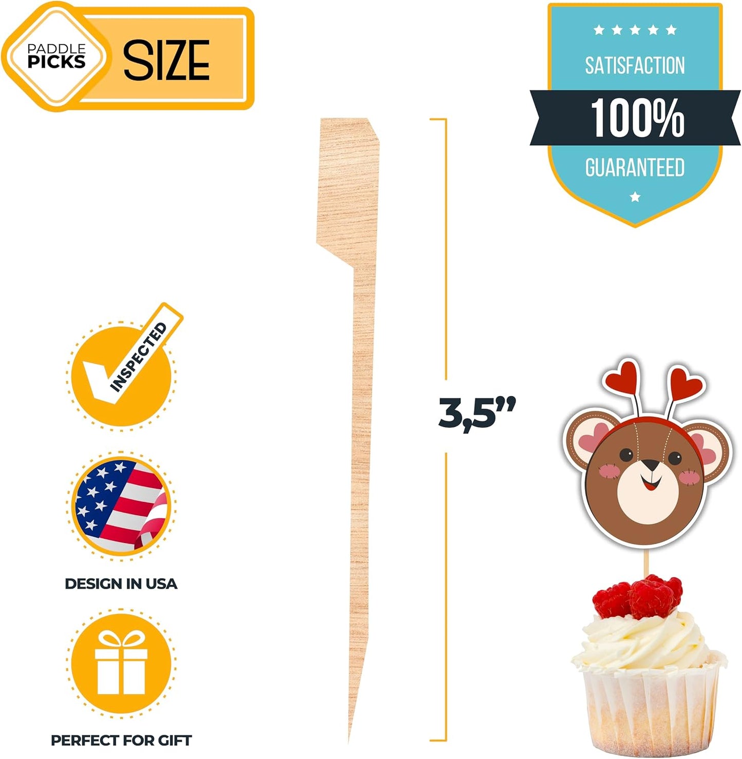 Palillos bambú decoración cupcakes 3.5pulg paquete 500