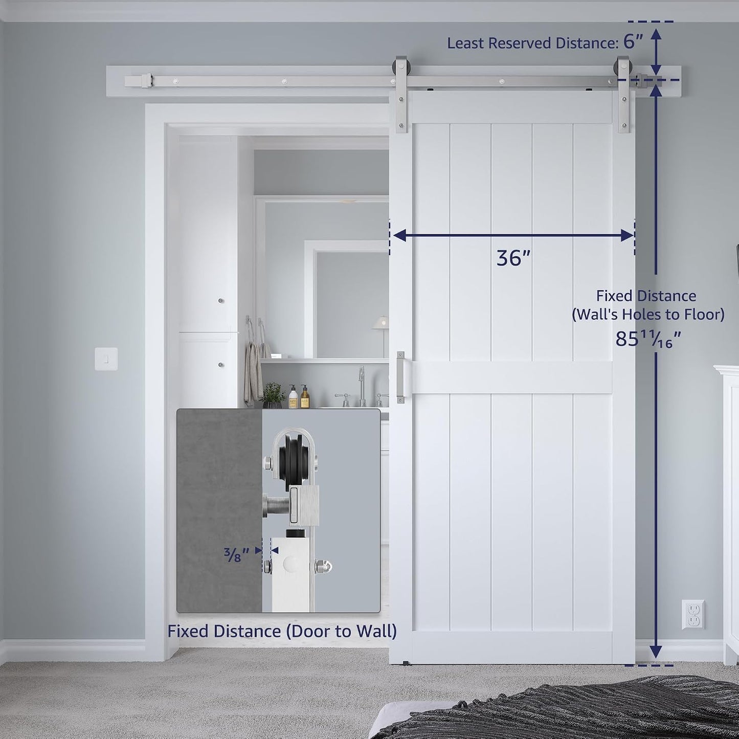 Puerta corredera granero 36x84pulg blanca níquel