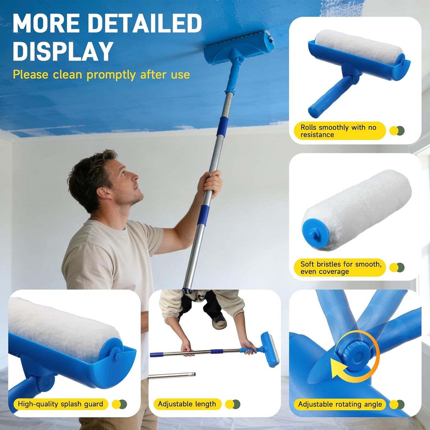 Rodillo pintura techo 6pulg escudo poste ajustable sin salpicaduras