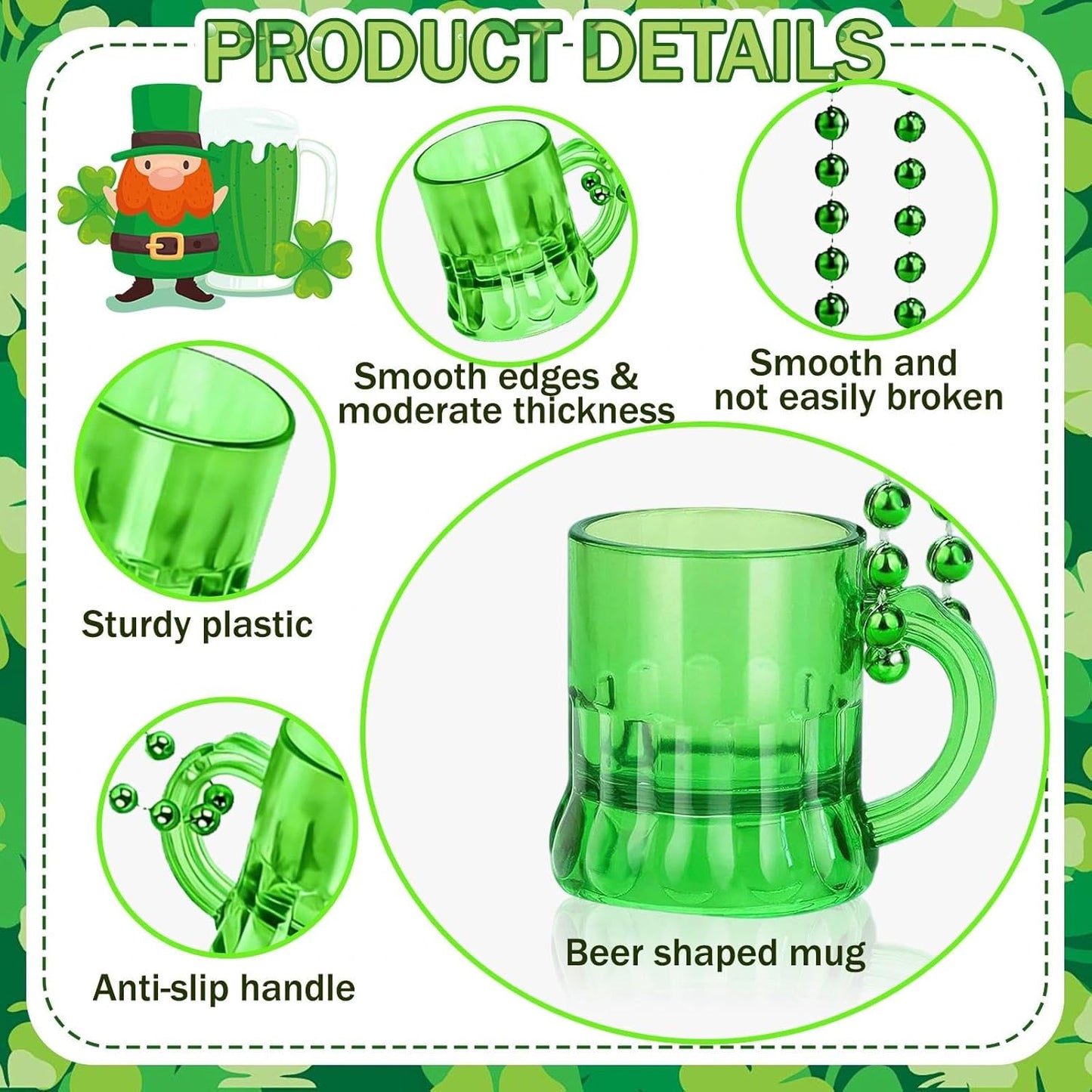 Collares de cuentas de San Patricio con vaso de chupito verde para fiesta irlandesa