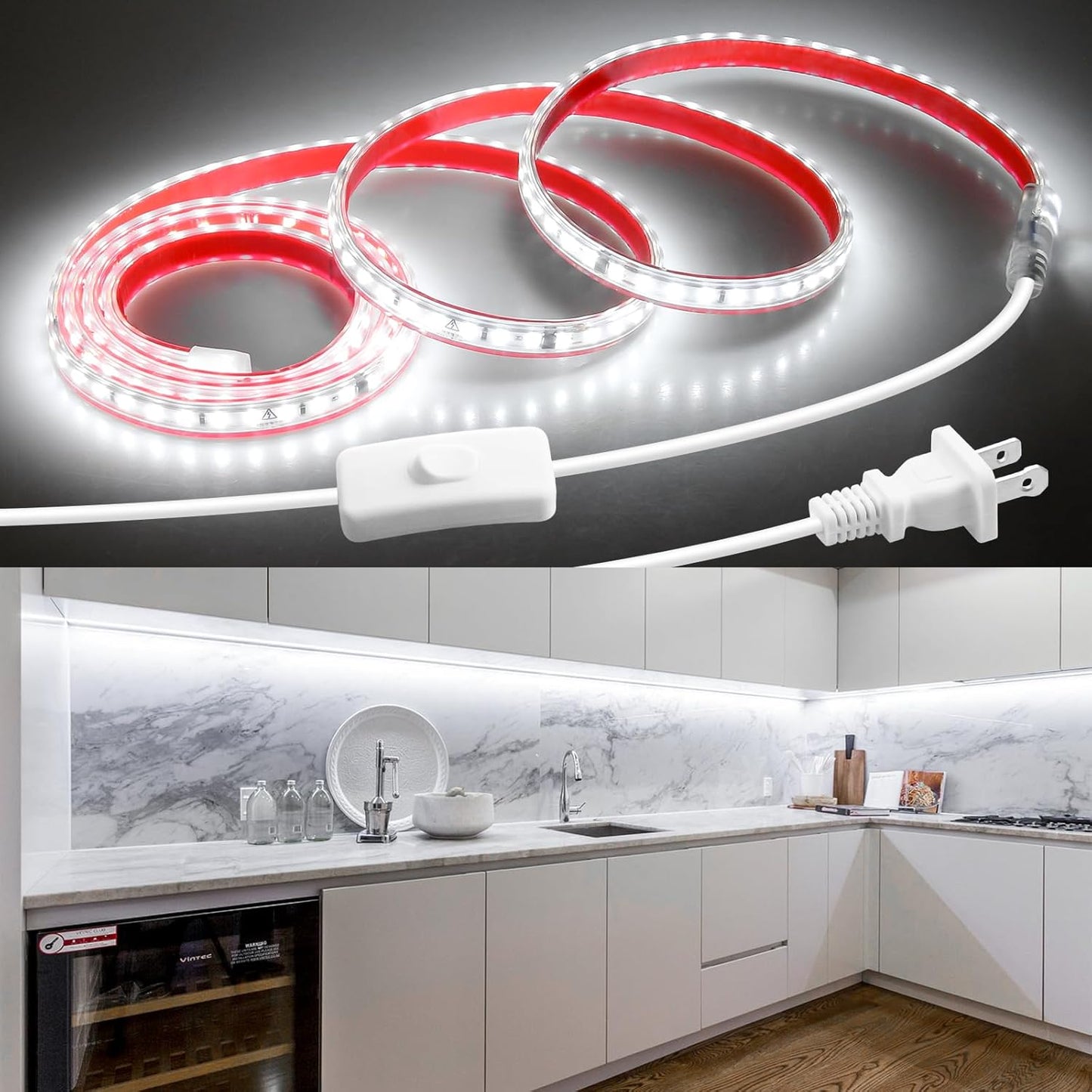Tira LED 120V 72pulg blanca flexible autoadhesiva
