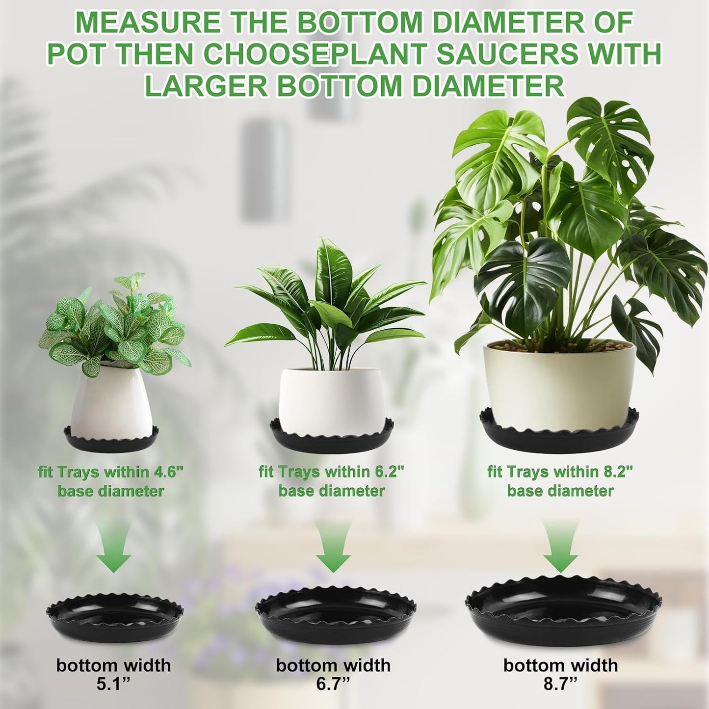 12 Pzas Bandejas Plástico Onduladas para Plantas 6/8/10pulg