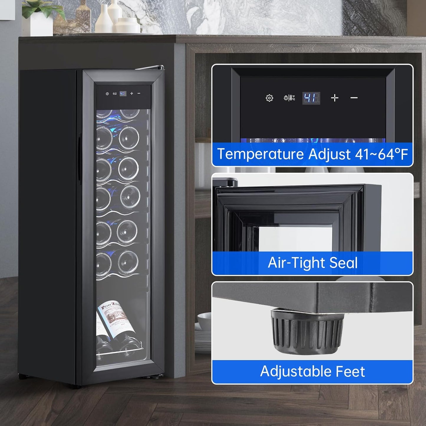 Refrigerador de vino Idealhouse mini 14 botellas con puerta de vidrio triple