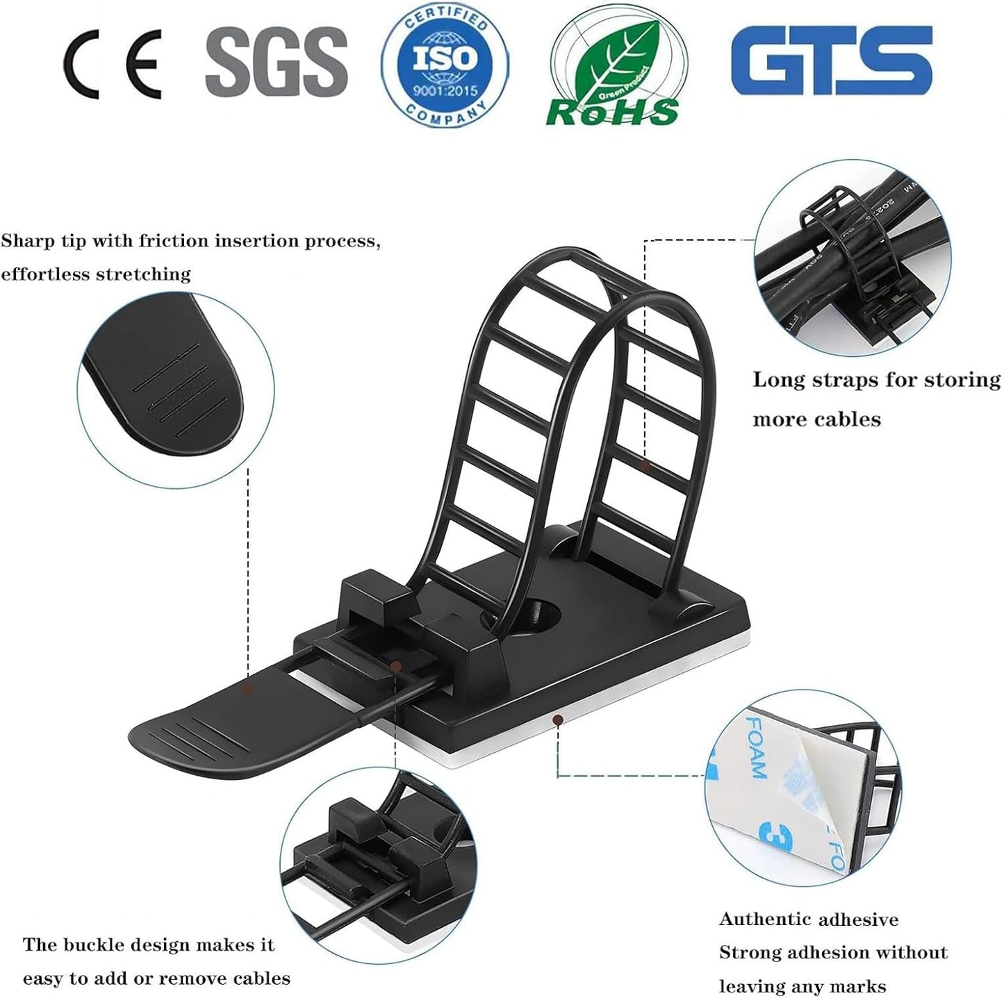 Clips adhesivos ajustables 3M para organizar cables 50uds negro