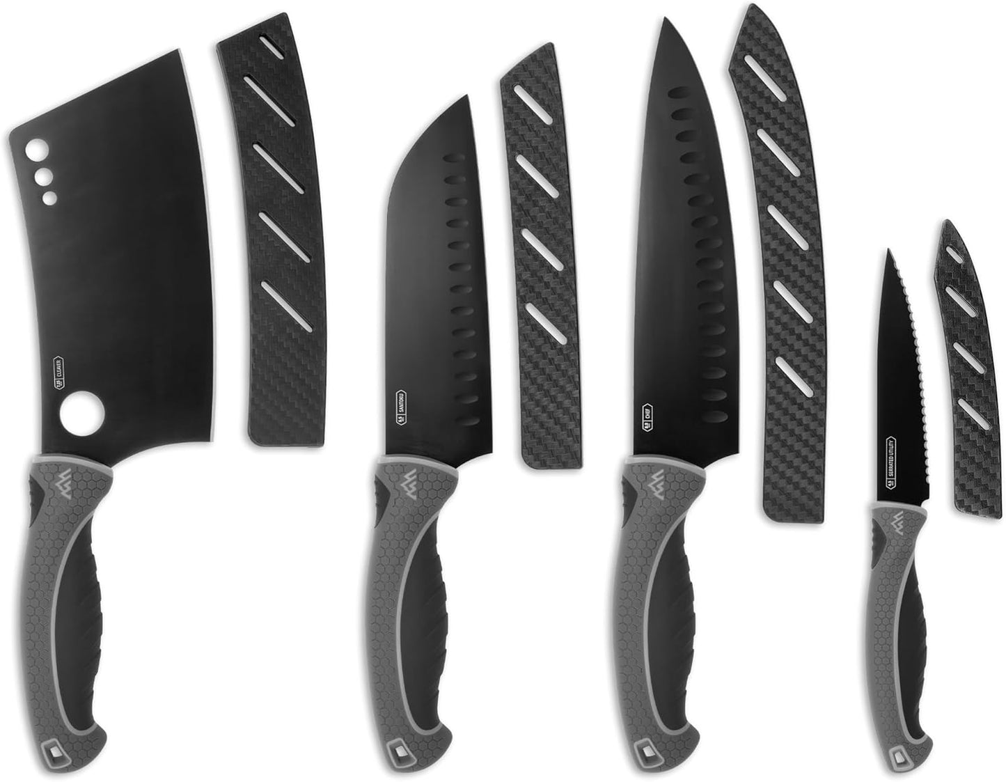 Juego cuchillos chef incluye chef, Santoku y dentado ergonómico