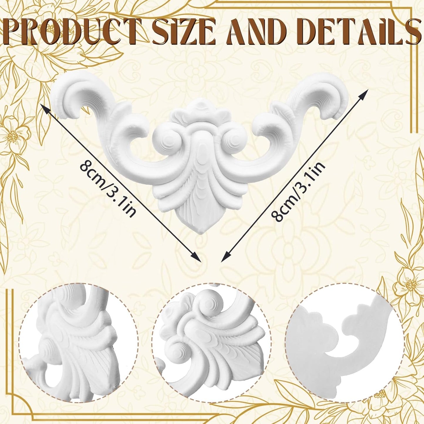 4 Apliques PVC Elegantes para Esquina 3.1x3.1pulg Decoración Hogar