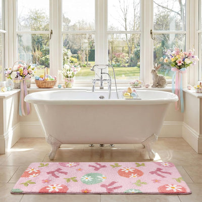 2 Pzas Alfombra Baño Pascua Rosa Antiderrap Absorbente
