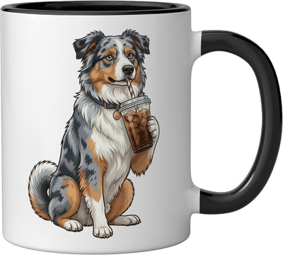 Taza cerámica para perro Australian Shepherd amante del café helado negra/blanca