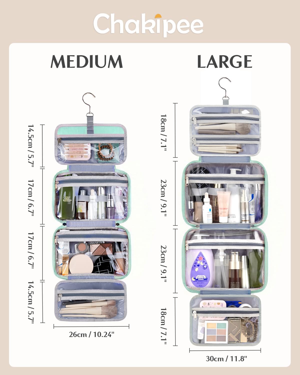 Organizador cosméticos resistente al agua verde