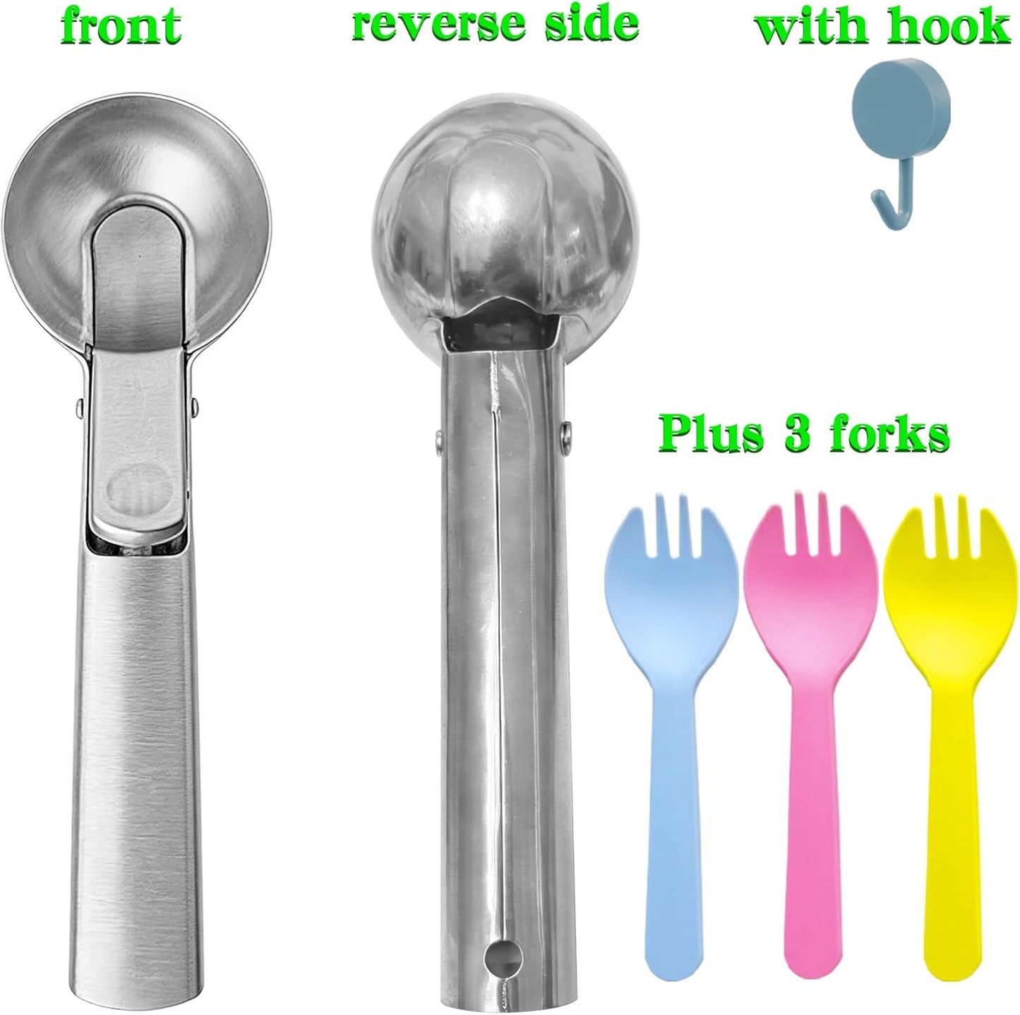 Cuchara helado acero inox gatillo mango cómodo plateada