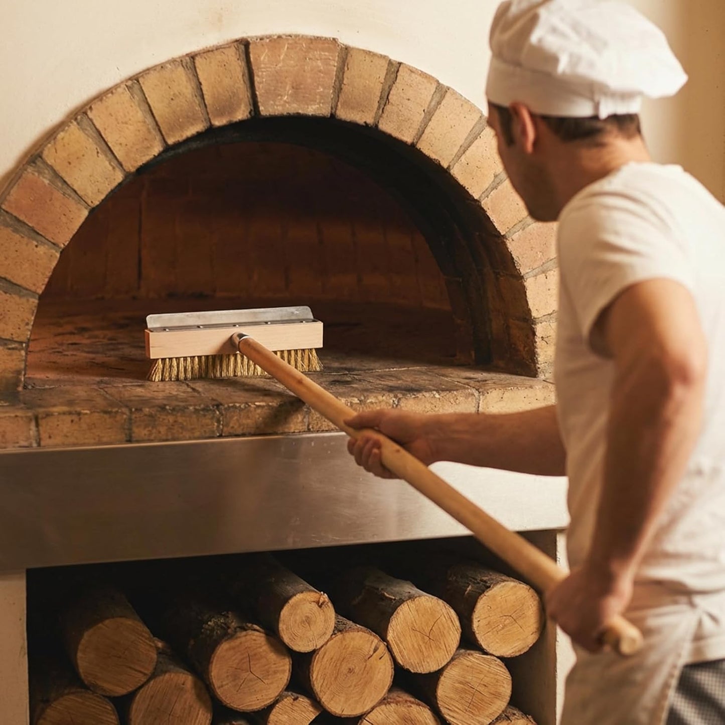 Cepillo horno pizza 37pulg madera con raspador acero