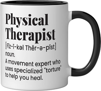 Taza de cerámica para fisioterapeuta divertida negra/blanca