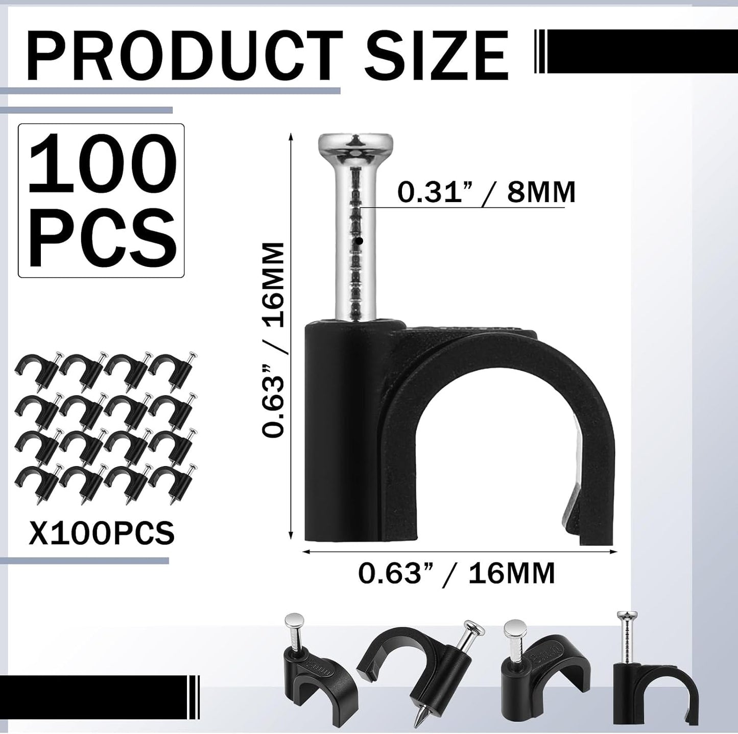100 Clips Tubo Riego 1/4 y 3/8pulg Conector Negro