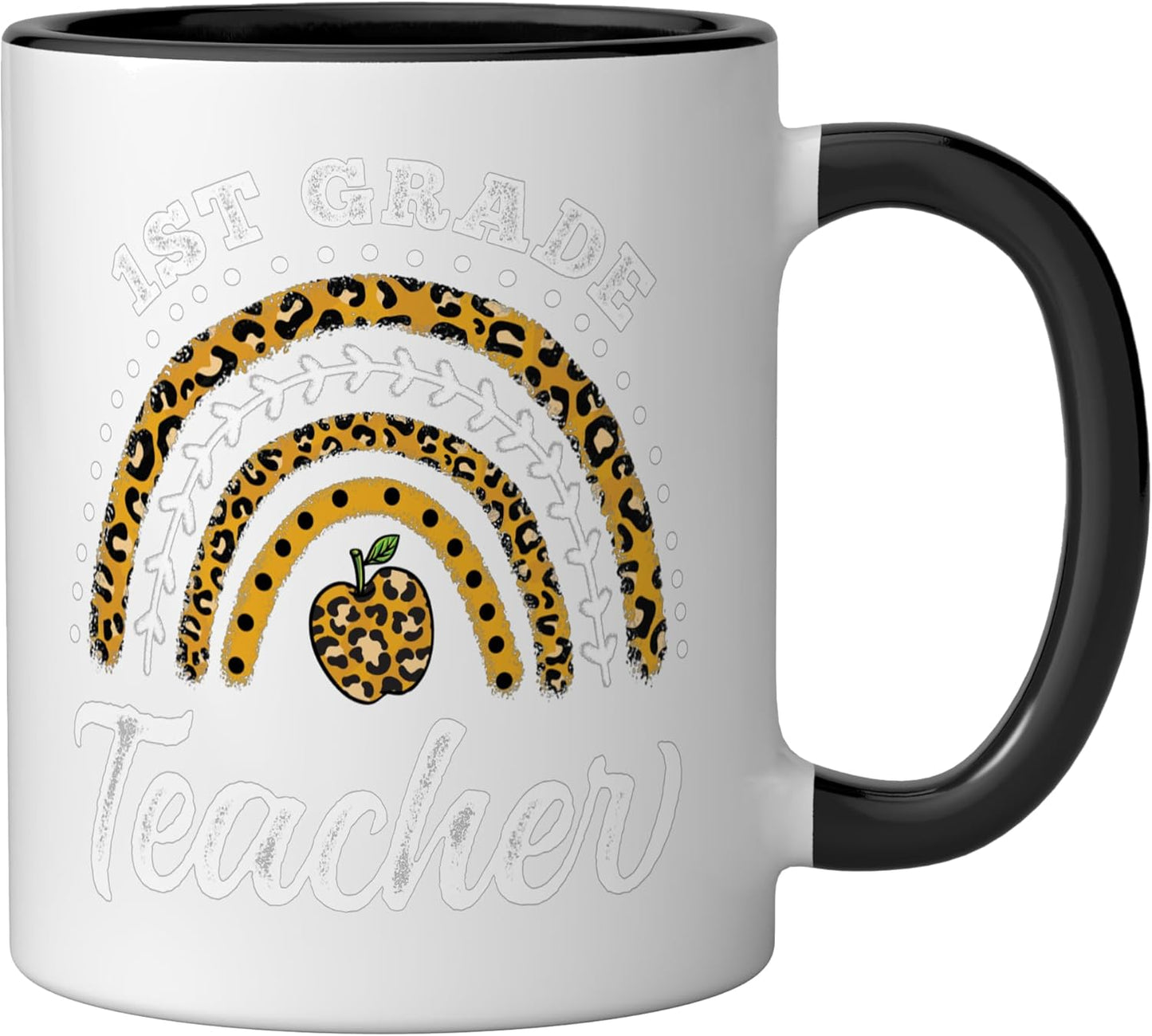 Taza cerámica para maestro de primer grado con estampado leopardo arcoíris