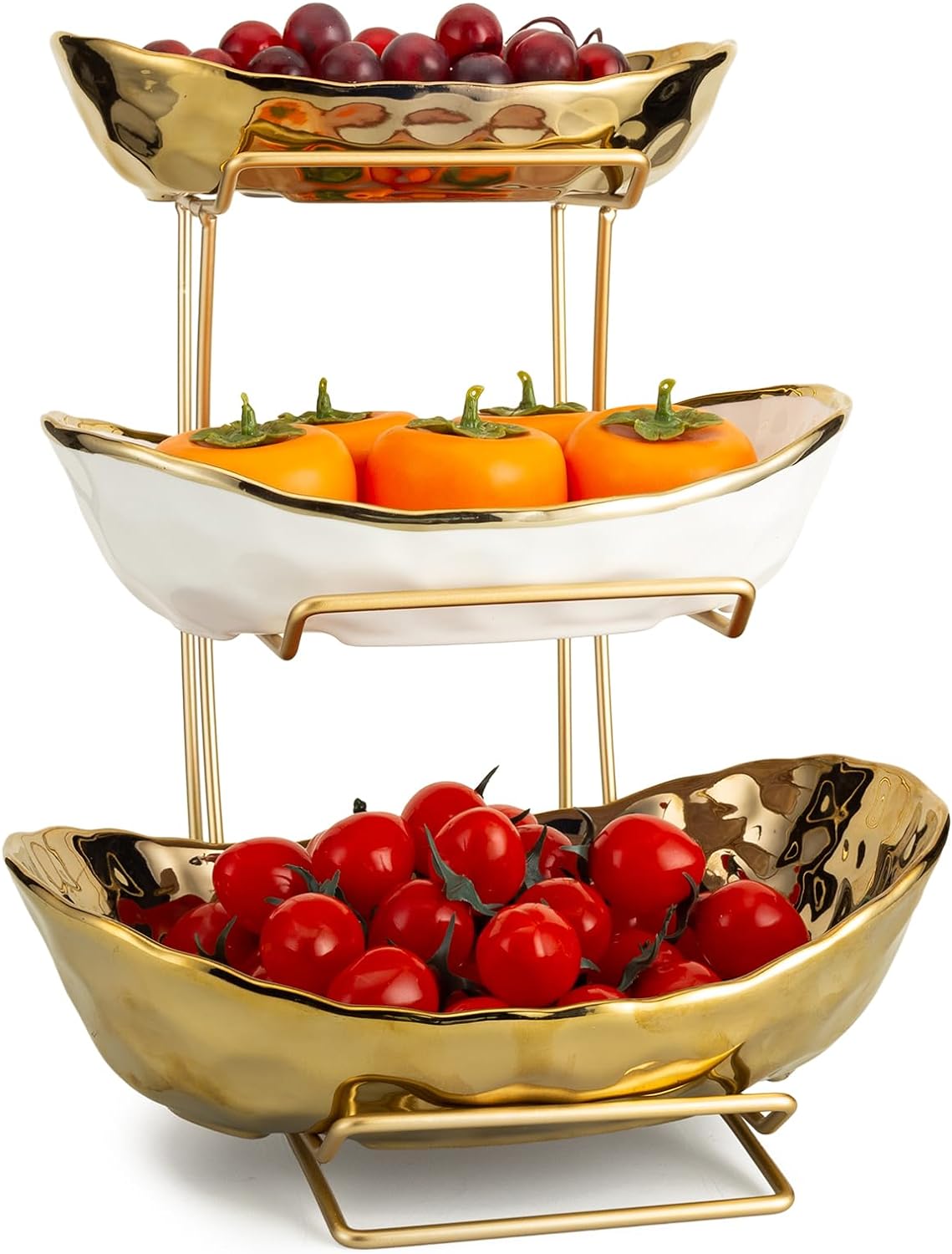 Frutero 3 Niveles Cerámica Oro Blanco Encimera Hogar